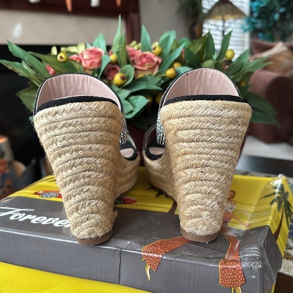 Brand New Black & Silver Crystal Rhinestone Wedge Sandals Sparkly Sexy 4.5” Heel - Picture 8 of 16